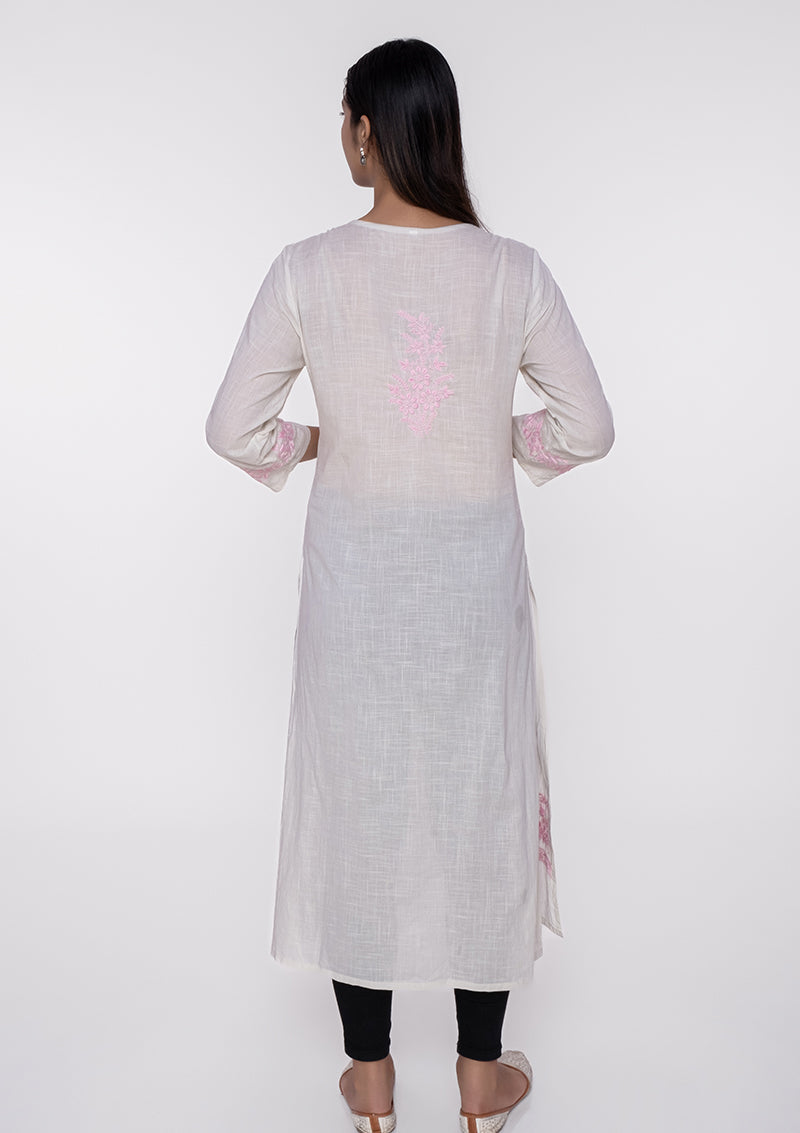 Firdaus Chikankari Pink embroidery Knee-Length Kurti - FCL0038