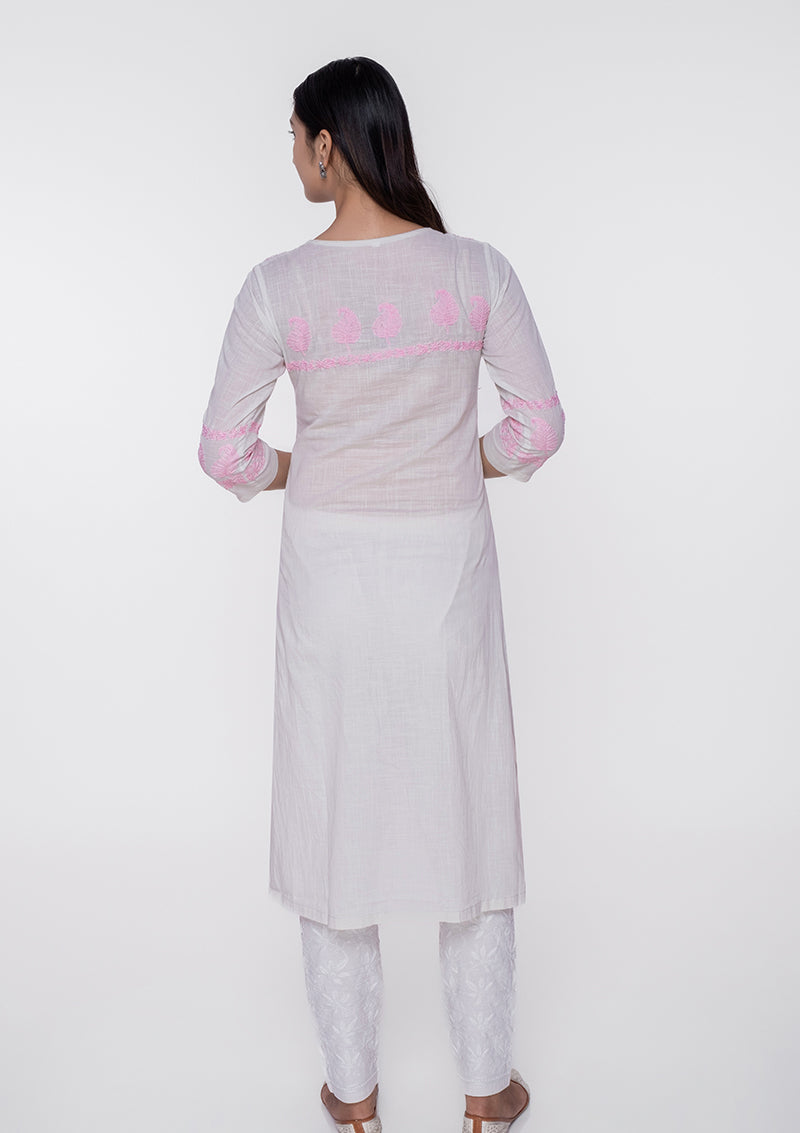 Firdaus Chikankari Pink embroidery Knee-Length Kurti - FCL0040