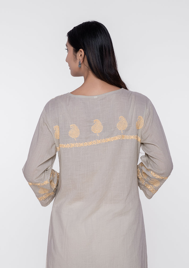 Firdaus Chikankari Beige Embroidery Kurti- FCL0041