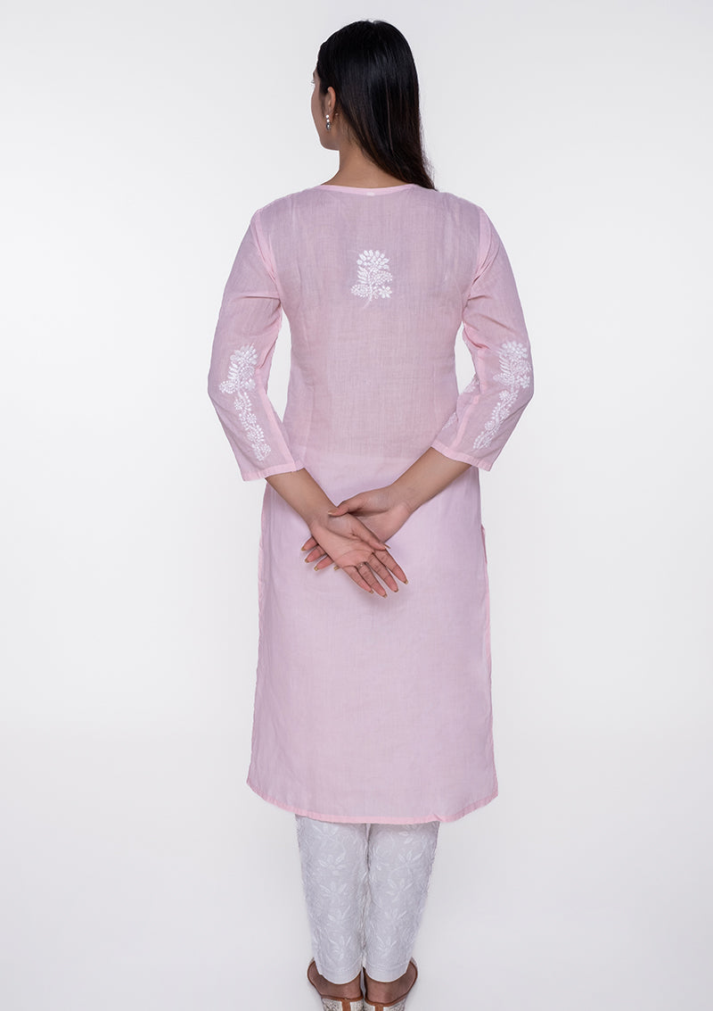Firdaus Chikankari Pink embroidery Knee-Length Kurti - FCL0046