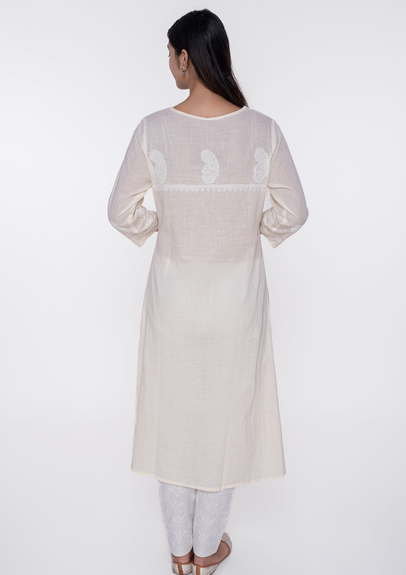 Firdaus Chikankari Off-White Lucknowi Kurti - FCL0049