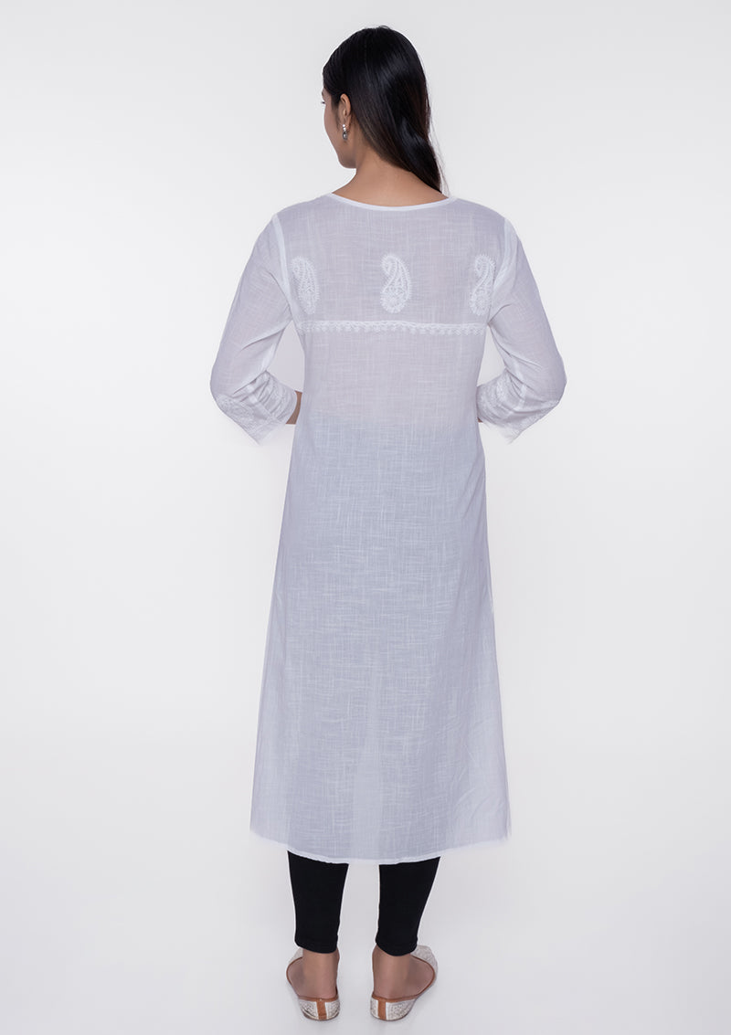 Firdaus Chikankari White Lucknowi Kurti with light embroidery - FCL0050