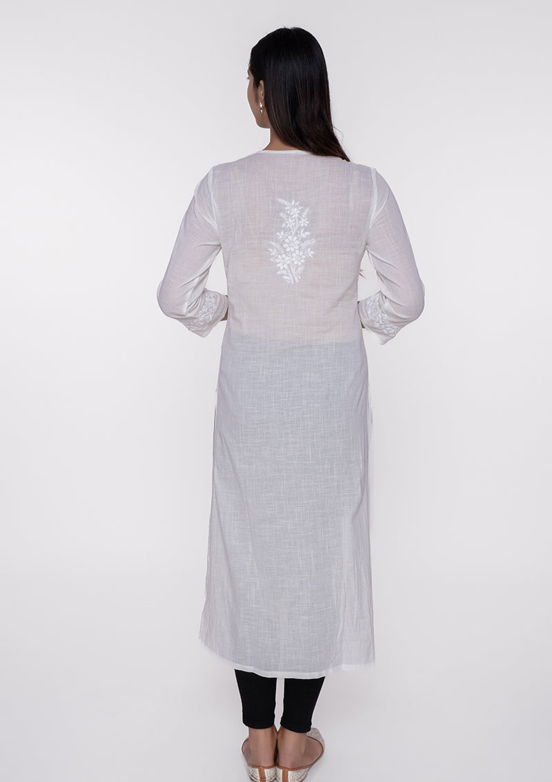 Firdaus Chikankari All-White Kurti with Embroidery - FCL0053